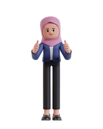 Empresária usando um hijab dá dois polegares para cima  3D Illustration