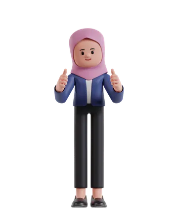 Empresária usando um hijab dá dois polegares para cima  3D Illustration
