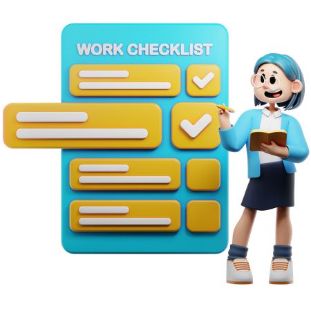Mulher de negócios verificando a lista de verificação de trabalho  3D Icon