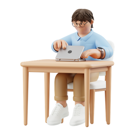 El hombre de negocios abrió su computadora portátil sobre la mesa  3D Illustration