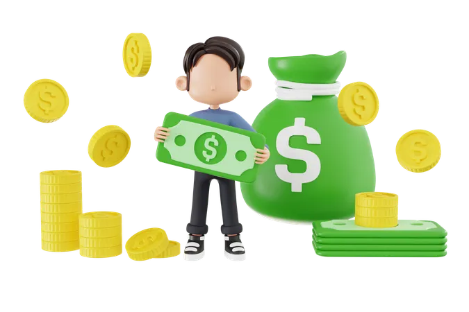 Empresario ahorrando dinero  3D Illustration