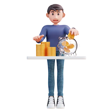 Empresario ahorrando dinero  3D Illustration