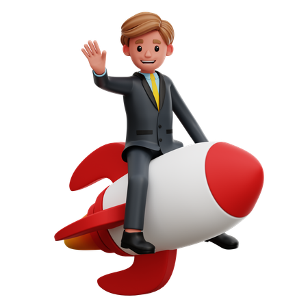 Empresário andando de foguete  3D Icon