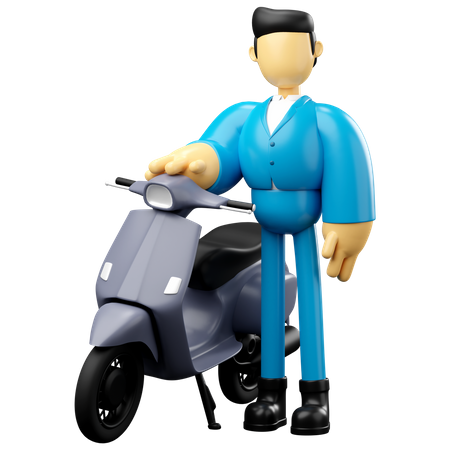 Empresário andando de scooter cinza  3D Illustration
