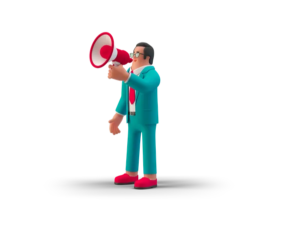 Empresário anunciando no megafone  3D Illustration