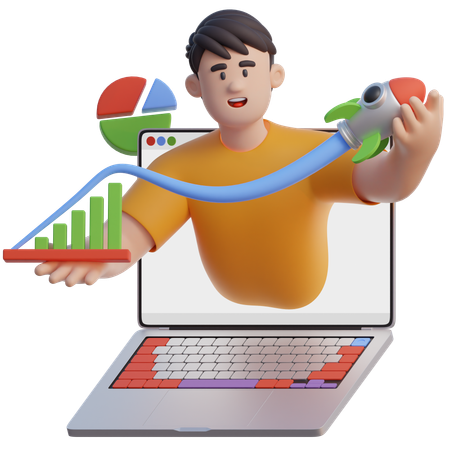 Empresário aparece no laptop  3D Illustration