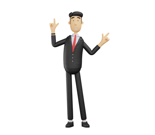 Personagem De Homem De Negocios 3 D Apontando Para O Gesto Para Cima 3D Illustration