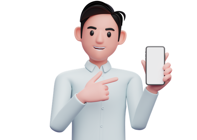 Empresário apontando com uma arma de dedo para o telefone  3D Illustration