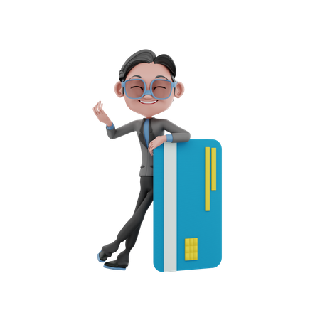 Empresario apoyado en la tarjeta  3D Illustration