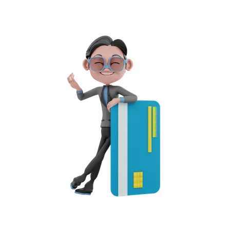 Empresario apoyado en la tarjeta  3D Illustration