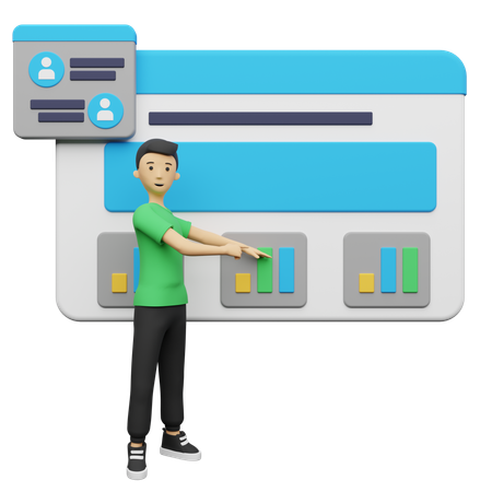 Empresário apresentando dados no Business Dashboard  3D Icon