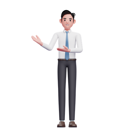 Empresário apresentando pose vestindo camisa longa e gravata azul  3D Illustration