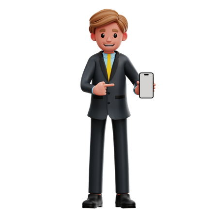 Empresário apresentando smartphone  3D Icon