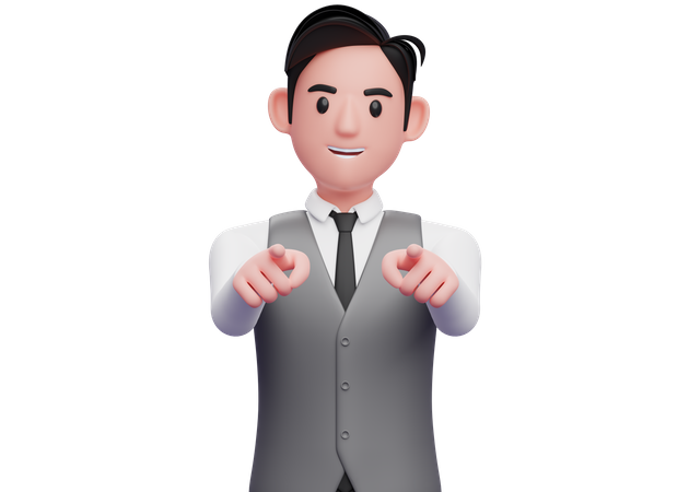 Empresario apuntando a la cámara con ambas manos.  3D Icon