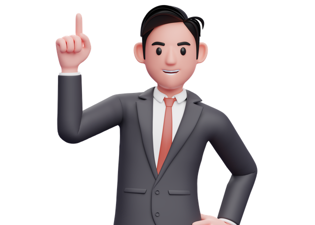 Empresario apuntando hacia arriba con el dedo índice  3D Icon