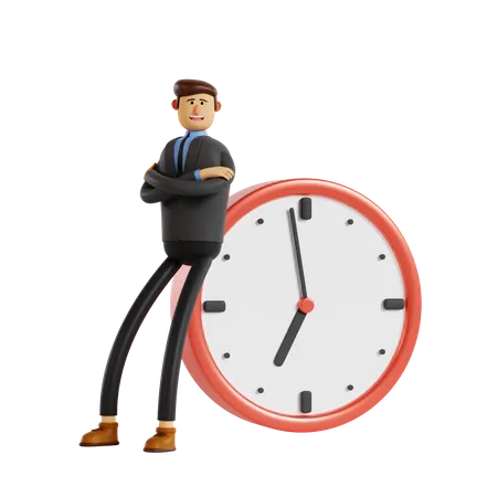 Asiento de hombre de negocios en reloj grande  3D Illustration