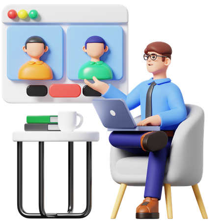 Empresario asistiendo a reunión en línea  3D Illustration