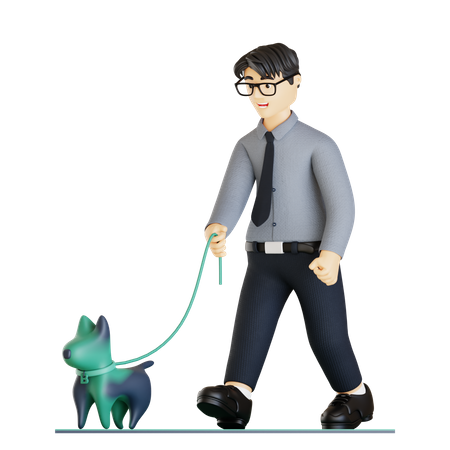 Empresario caminando con perro mascota  3D Icon