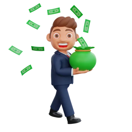 Empresário carregando saco de dinheiro  3D Illustration
