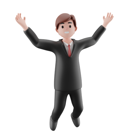 Empresario celebrando con las manos levantadas  3D Illustration