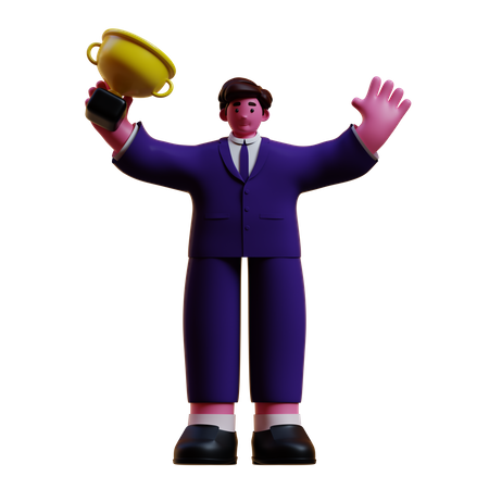 Empresario celebrando con trofeo  3D Icon
