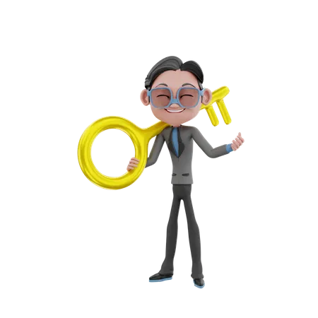 Pessoa de negócios com chave  3D Illustration