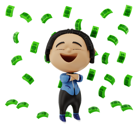 Empresário com chuva de dinheiro  3D Illustration