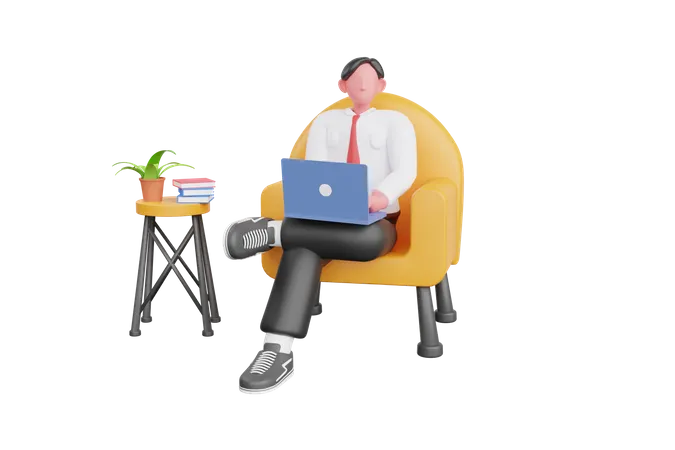 Empresário com laptop sentado no escritório  3D Illustration