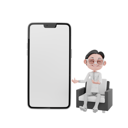 Empresário com celular em branco  3D Illustration