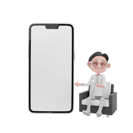 Empresário com celular em branco  3D Illustration