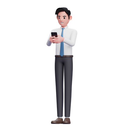 Empresário com roupas elegantes digitando mensagem no telefone  3D Illustration