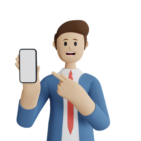 Empresário com smartphone com tela em branco  3D Illustration