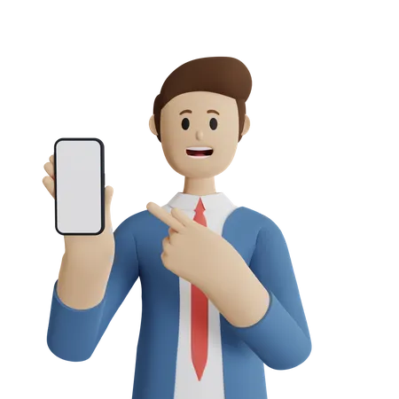 Empresário com smartphone com tela em branco  3D Illustration