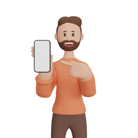 Empresário com smartphone com tela em branco  3D Illustration