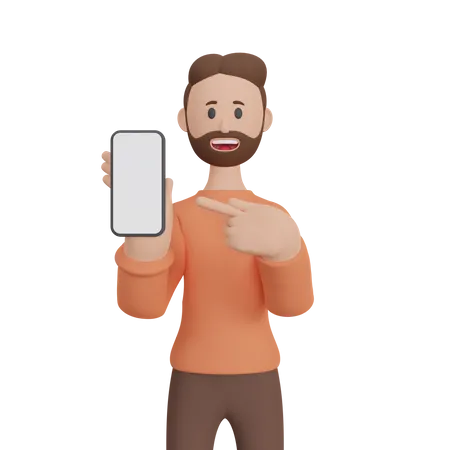 Empresário com smartphone com tela em branco  3D Illustration