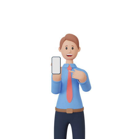 Empresário com smartphone com tela em branco  3D Icon