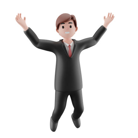 Empresário comemorando com as mãos levantadas  3D Illustration