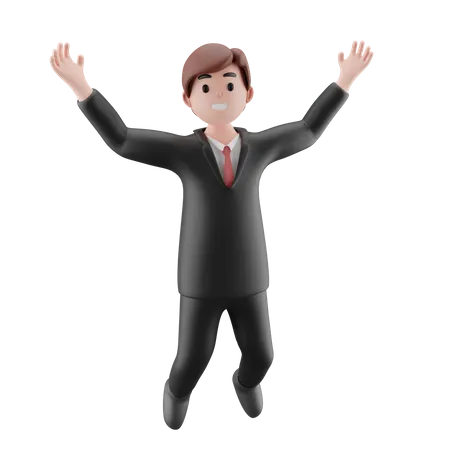 Empresário comemorando com as mãos levantadas  3D Illustration