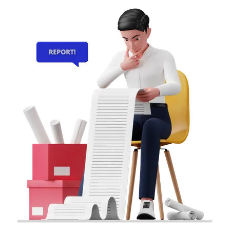 Empresario revisando informe financiero  3D Illustration