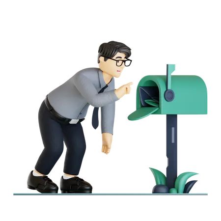 Empresario revisando el buzón de correo  3D Illustration