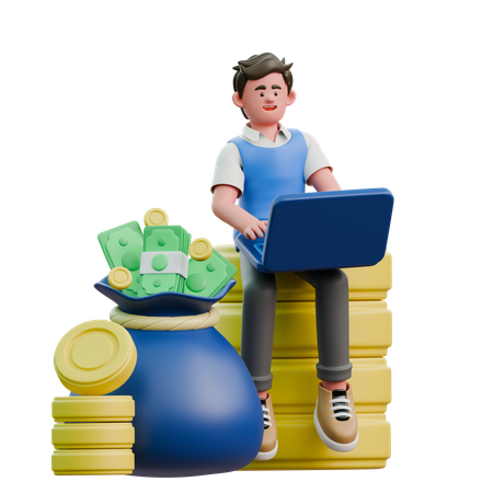 Empresario con bolsa de dinero  3D Icon