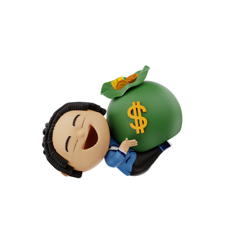 Empresario con bolsa de dinero  3D Illustration