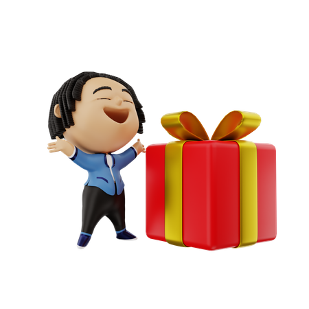 Empresario con caja de regalo  3D Illustration