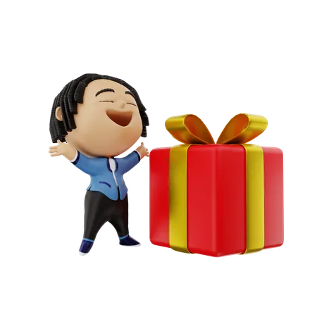 Empresario con caja de regalo  3D Illustration