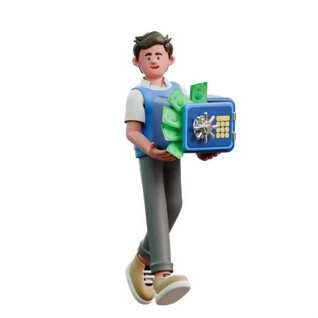 Hombre de negocios llevando una caja fuerte  3D Icon
