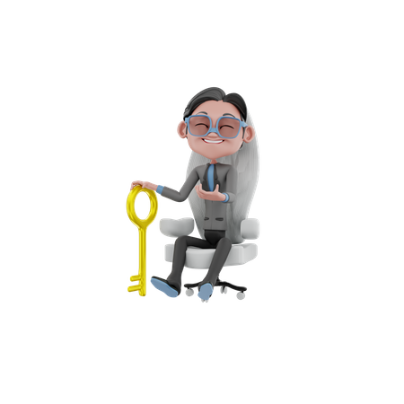 Empresario con clave de éxito  3D Icon
