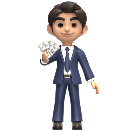 Empresario sosteniendo dinero  3D Illustration