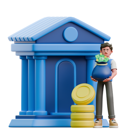 Empresario sosteniendo dinero para inversión bancaria  3D Icon