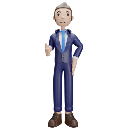 Hombre de negocios, con, pulgar arriba, señal  3D Illustration