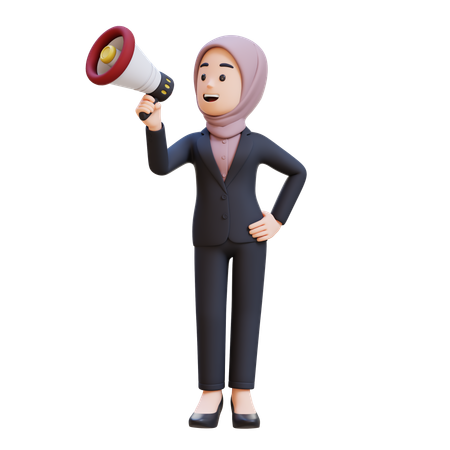 Hombre de negocios con hiyab haciendo un anuncio con megáfono  3D Icon